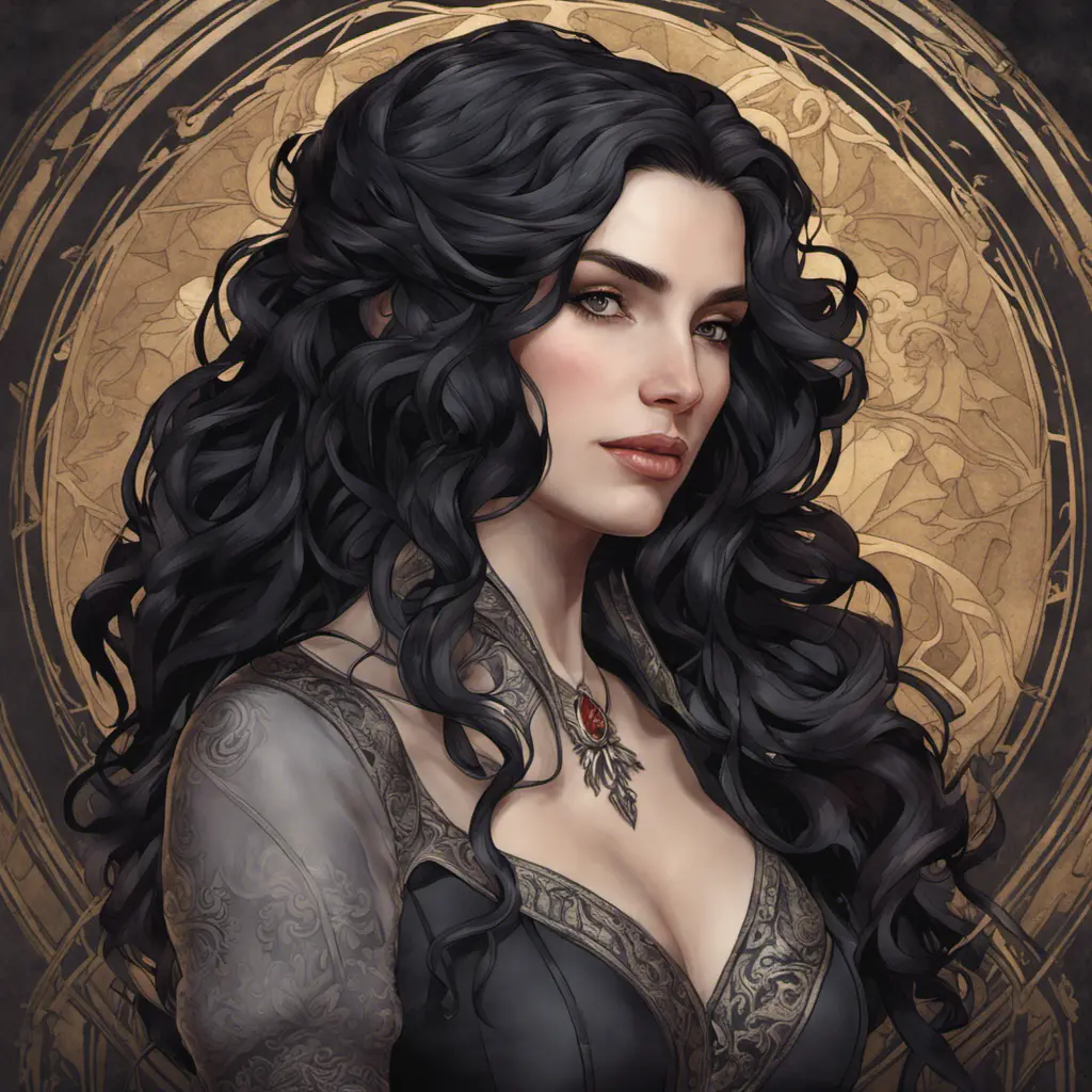 Alluring matte portrait of a beautiful Yennefer, 8k, Highly Detailed, Intricate, Half Body, Realistic, Sharp Focus, Volumetric Lighting, Fantasy, Elegant by Alphonse Mucha