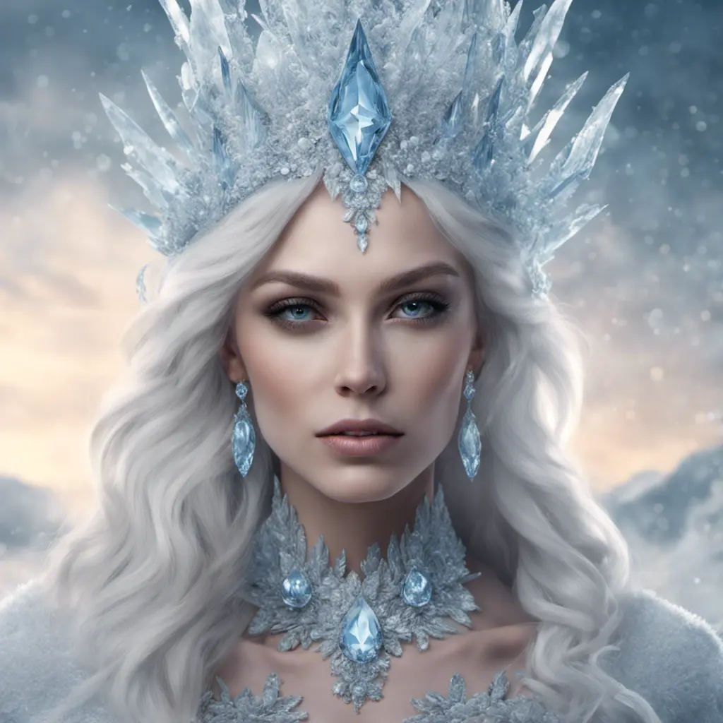 Alluring highly detailed matte portrait of a beautiful ice queen in the style of Stefan Kostic, 8k, High Definition, Highly Detailed, Intricate, Half Body, Realistic, Sharp Focus, Fantasy, Elegant