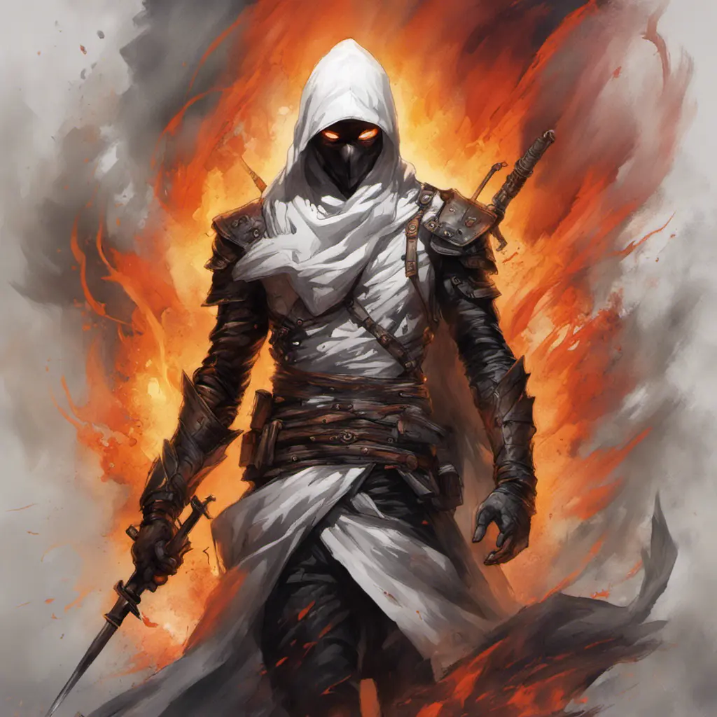 White Assassin emerging from a firey fog of battle, ink splash, Highly Detailed, Vibrant Colors, Ink Art, Fantasy, Dark by Stanley Artgerm Lau