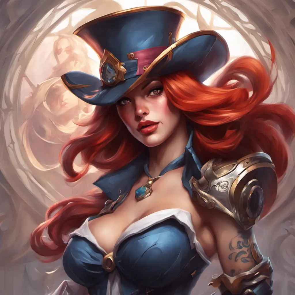 Matte portrait of Miss Fortune from League of Legends with tattoos, 8k, Highly Detailed, Powerful, Alluring, Artstation, Magical, Digital Painting, Photo Realistic, Sharp Focus, Volumetric Lighting, Concept Art by Stanley Artgerm Lau, Alphonse Mucha, Greg Rutkowski