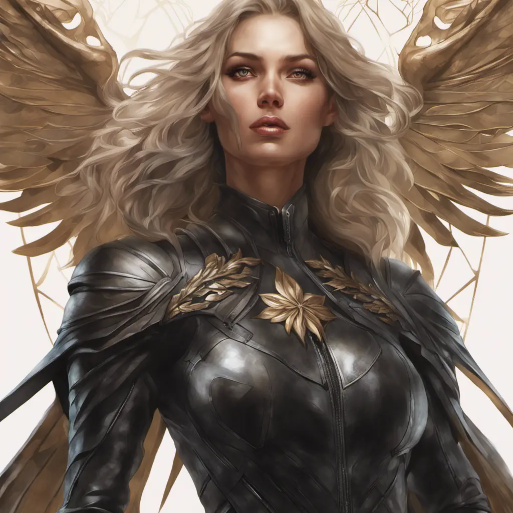 Alluring matte portrait of a beautiful Kayle wearing black leather, 8k, Highly Detailed, Intricate, Half Body, Realistic, Sharp Focus, Volumetric Lighting, Fantasy, Elegant by Stanley Artgerm Lau, Alphonse Mucha, WLOP