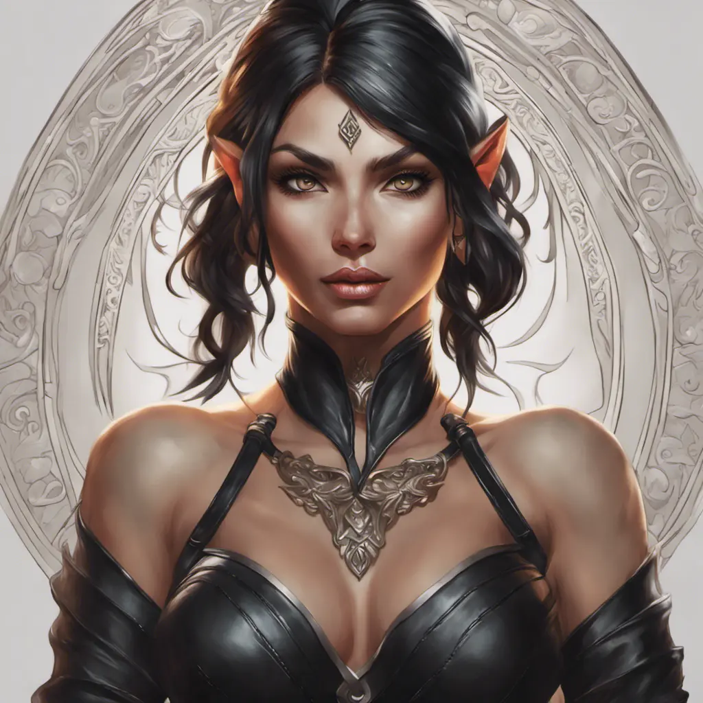 Alluring matte portrait of a beautiful Nidalee wearing black leather, 8k, Highly Detailed, Intricate, Half Body, Realistic, Sharp Focus, Volumetric Lighting, Fantasy, Elegant by Stanley Artgerm Lau, Alphonse Mucha, WLOP