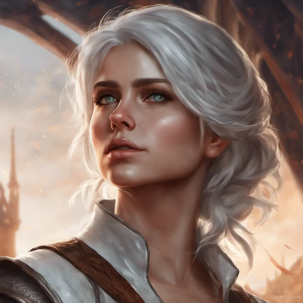 Alluring matte portrait of a beautiful Ciri in The WItcher3 style, 8k, Highly Detailed, Intricate, Half Body, Realistic, Sharp Focus, Volumetric Lighting, Fantasy, Elegant by Stanley Artgerm Lau, Alphonse Mucha, WLOP