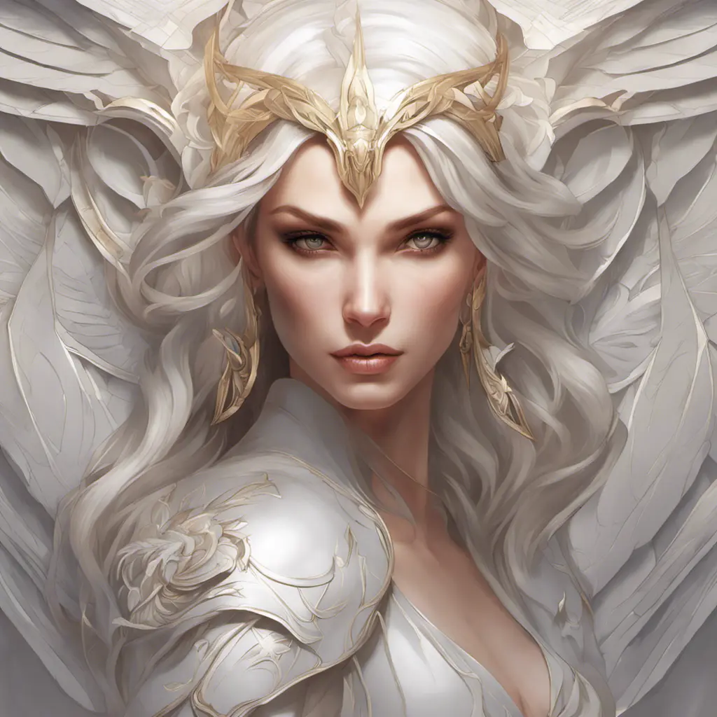 Alluring matte portrait of the beautiful Kayle in white, 8k, Highly Detailed, Intricate, Realistic, Sharp Focus, Volumetric Lighting, Fantasy, Elegant by Stanley Artgerm Lau, Alphonse Mucha, WLOP, Stefan Kostic