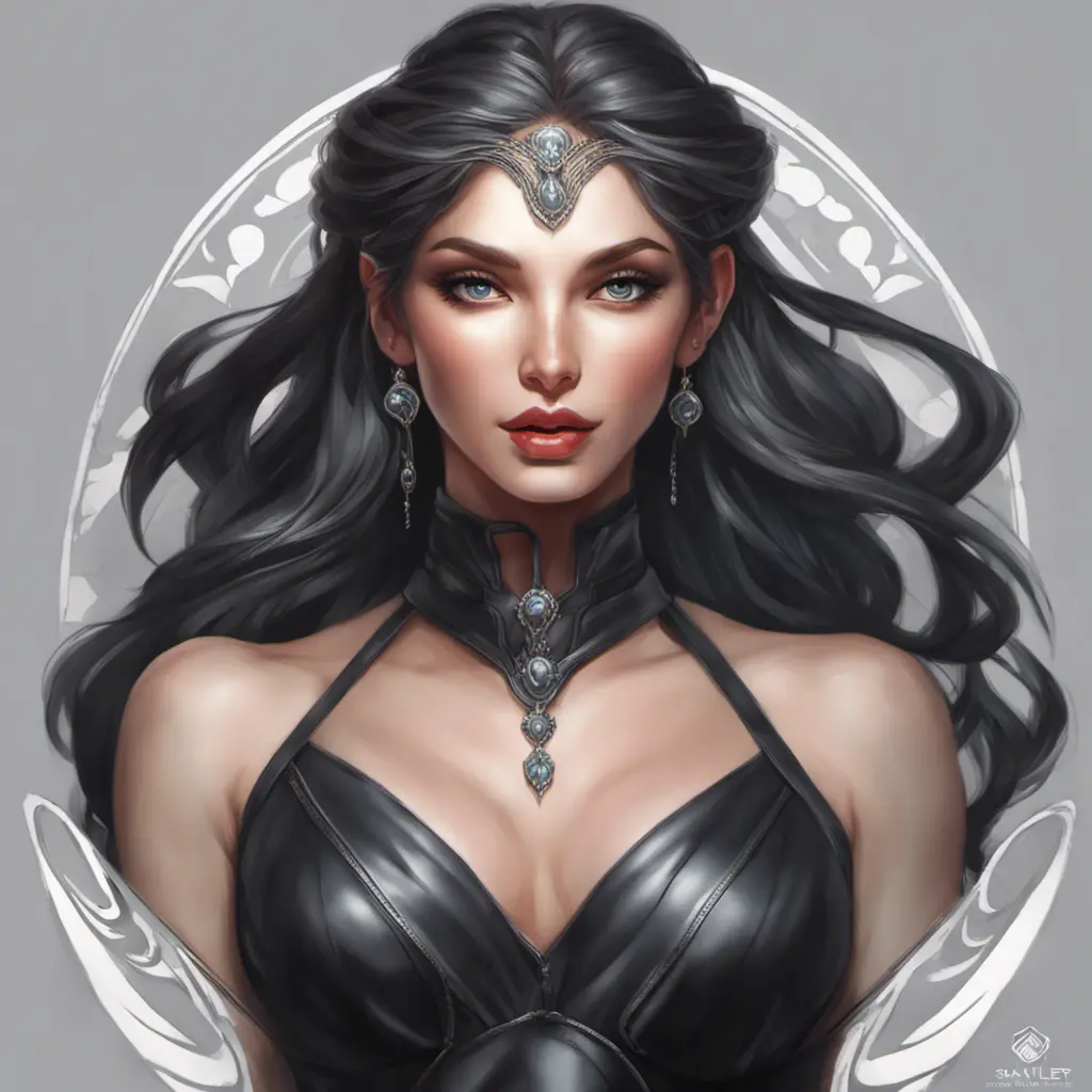 Alluring matte portrait of a beautiful Sona wearing black leather, 8k, Highly Detailed, Intricate, Half Body, Realistic, Sharp Focus, Volumetric Lighting, Fantasy, Elegant by Stanley Artgerm Lau, Alphonse Mucha, WLOP