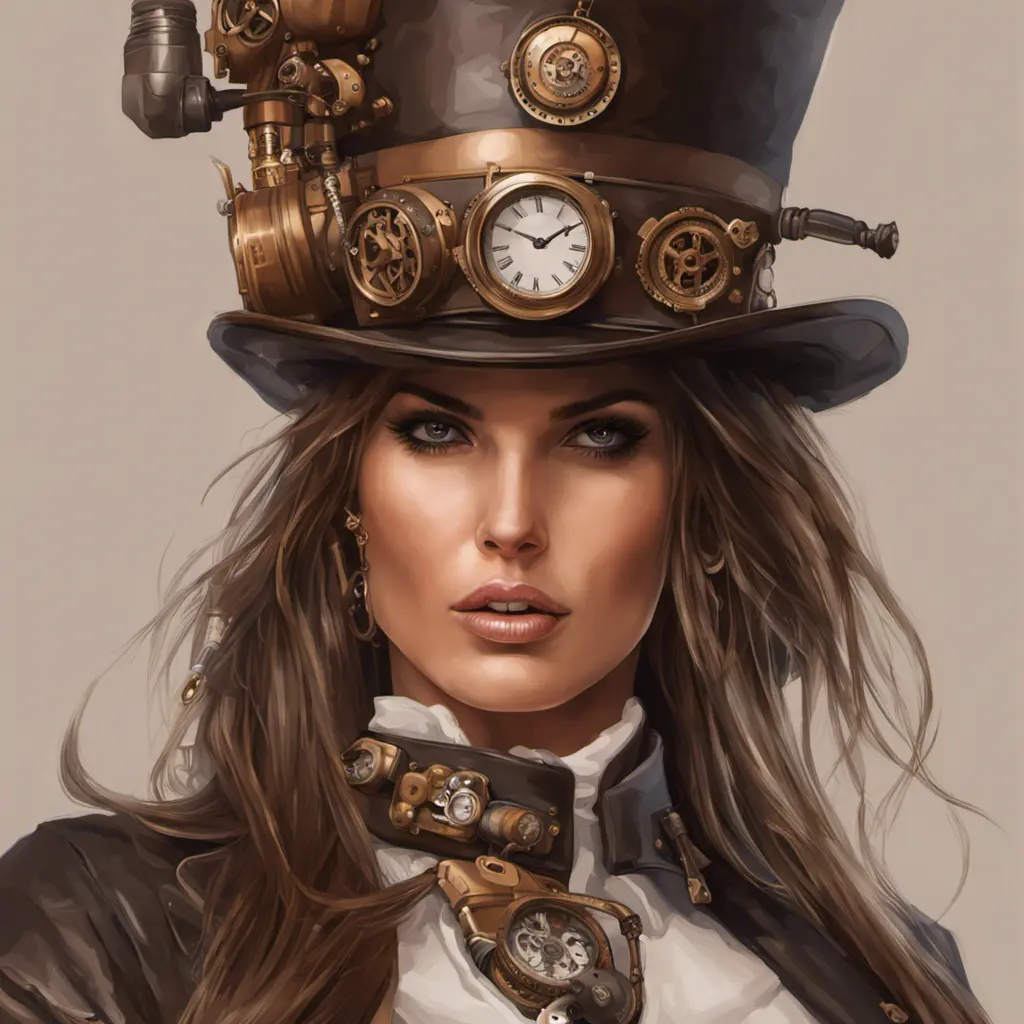 Steampunk portrait of Alessandra Ambrosio, Highly Detailed, Intricate, Artstation, Beautiful, Digital Painting, Sharp Focus, Concept Art, Elegant