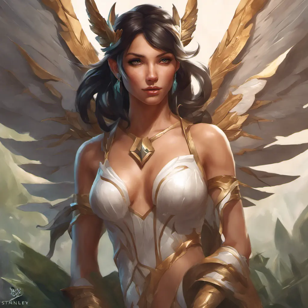 Alluring matte portrait of a beautiful Nidalee with wings, 8k, Highly Detailed, Intricate, Half Body, Realistic, Sharp Focus, Volumetric Lighting, Fantasy, Elegant by Stanley Artgerm Lau, Alphonse Mucha, WLOP