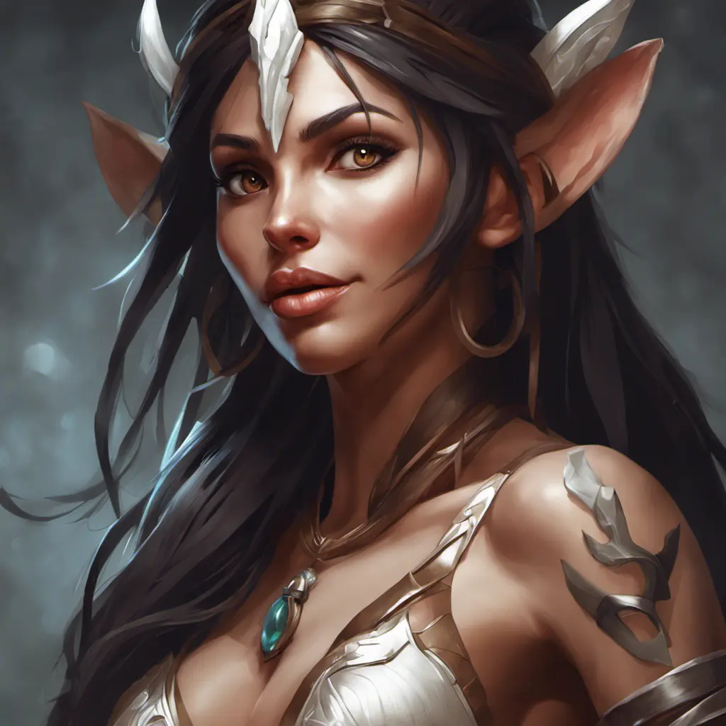 Alluring matte portrait of a beautiful Nidalee in the style of Stefan Kostic, 8k, Highly Detailed, Intricate, Half Body, Realistic, Sharp Focus, Volumetric Lighting, Fantasy, Elegant by Stanley Artgerm Lau, Greg Rutkowski