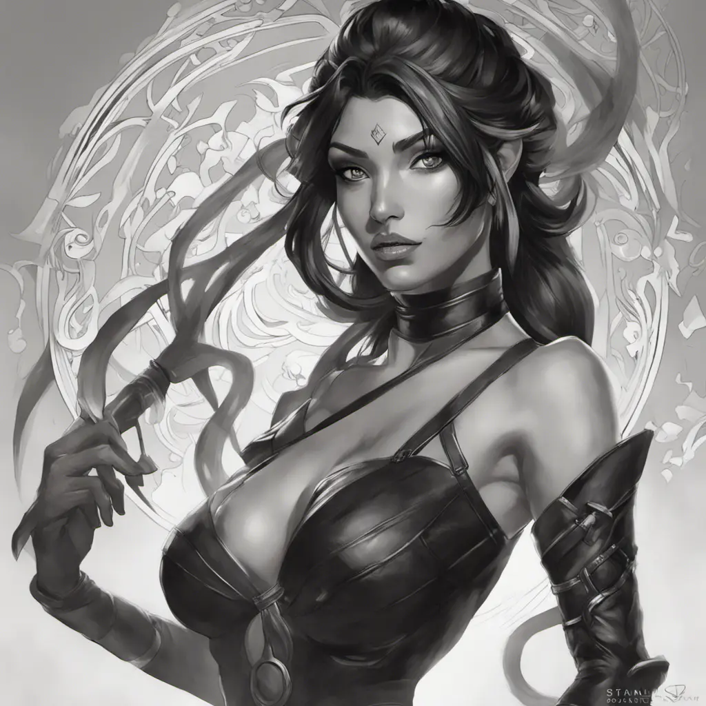 Alluring matte portrait of a beautiful Nidalee wearing black leather, 8k, Highly Detailed, Intricate, Half Body, Realistic, Sharp Focus, Volumetric Lighting, Fantasy, Elegant by Stanley Artgerm Lau, Alphonse Mucha, WLOP