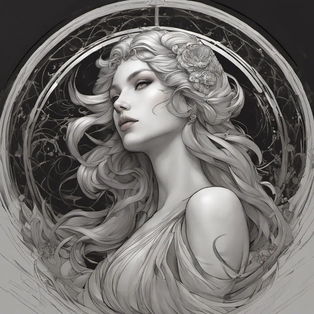 Alluring matte portrait of the beautiful goddess Selene in black, 8k, Highly Detailed, Intricate, Realistic, Sharp Focus, Volumetric Lighting, Fantasy, Elegant by Stanley Artgerm Lau, Alphonse Mucha, WLOP