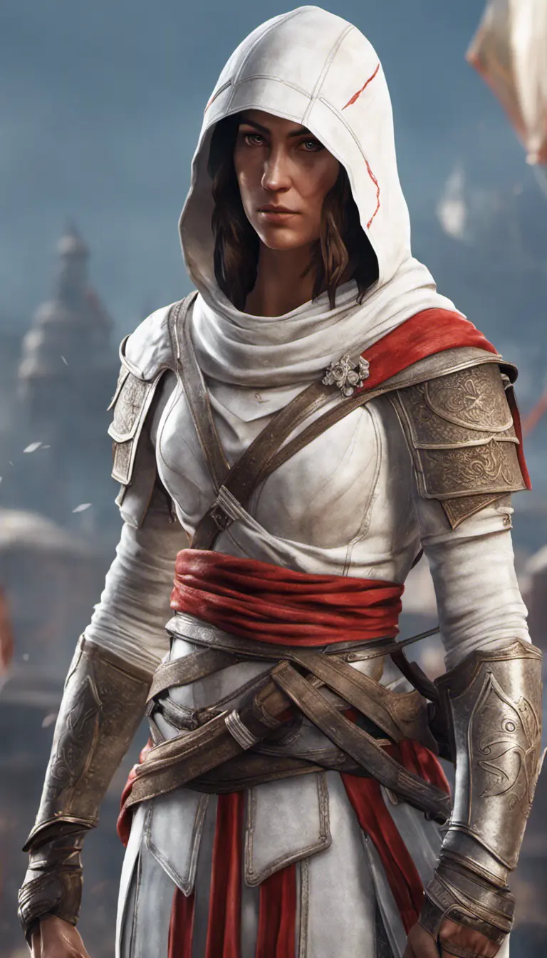 Kassandra from Assassins Creed in white armor, 8k, Highly Detailed, Artstation, Beautiful, Digital Illustration, Sharp Focus, Unreal Engine, Concept Art