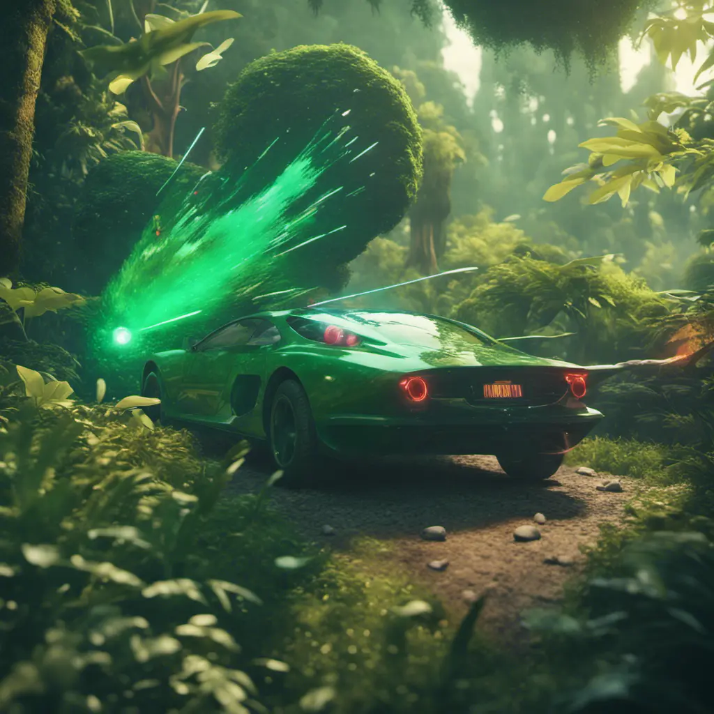 Studio ghibli, rocket explosion, jungle, solar, green technology, optimist future, 8k, Bokeh effect, Cinematic Lighting, Octane Render, Iridescence, Volumetric Lighting, Vibrant by Beeple, Asher Brown Durand, Dan Mumford, Greg Rutkowski, WLOP