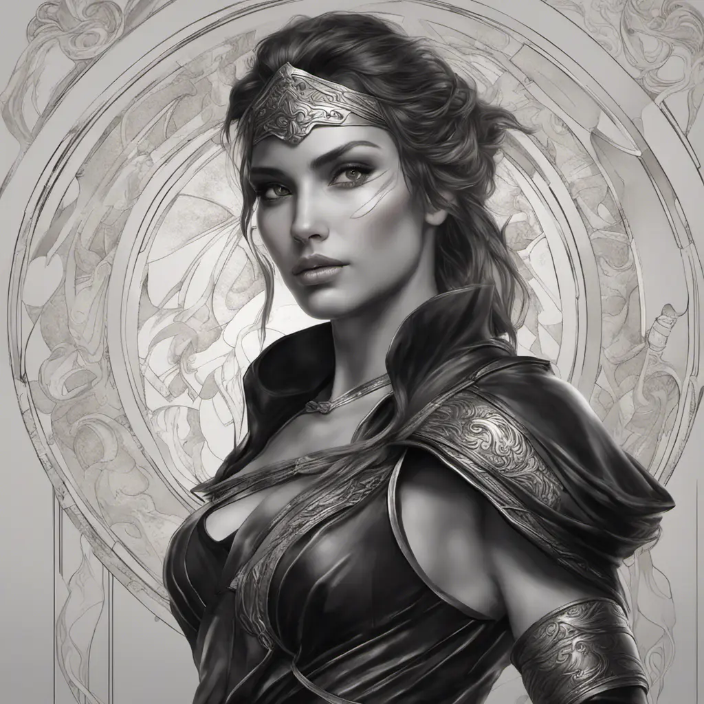 Alluring matte portrait of a beautiful Kassandra wearing black leather, 8k, Highly Detailed, Intricate, Half Body, Realistic, Sharp Focus, Volumetric Lighting, Fantasy, Elegant by Stanley Artgerm Lau, Alphonse Mucha, WLOP, Stefan Kostic