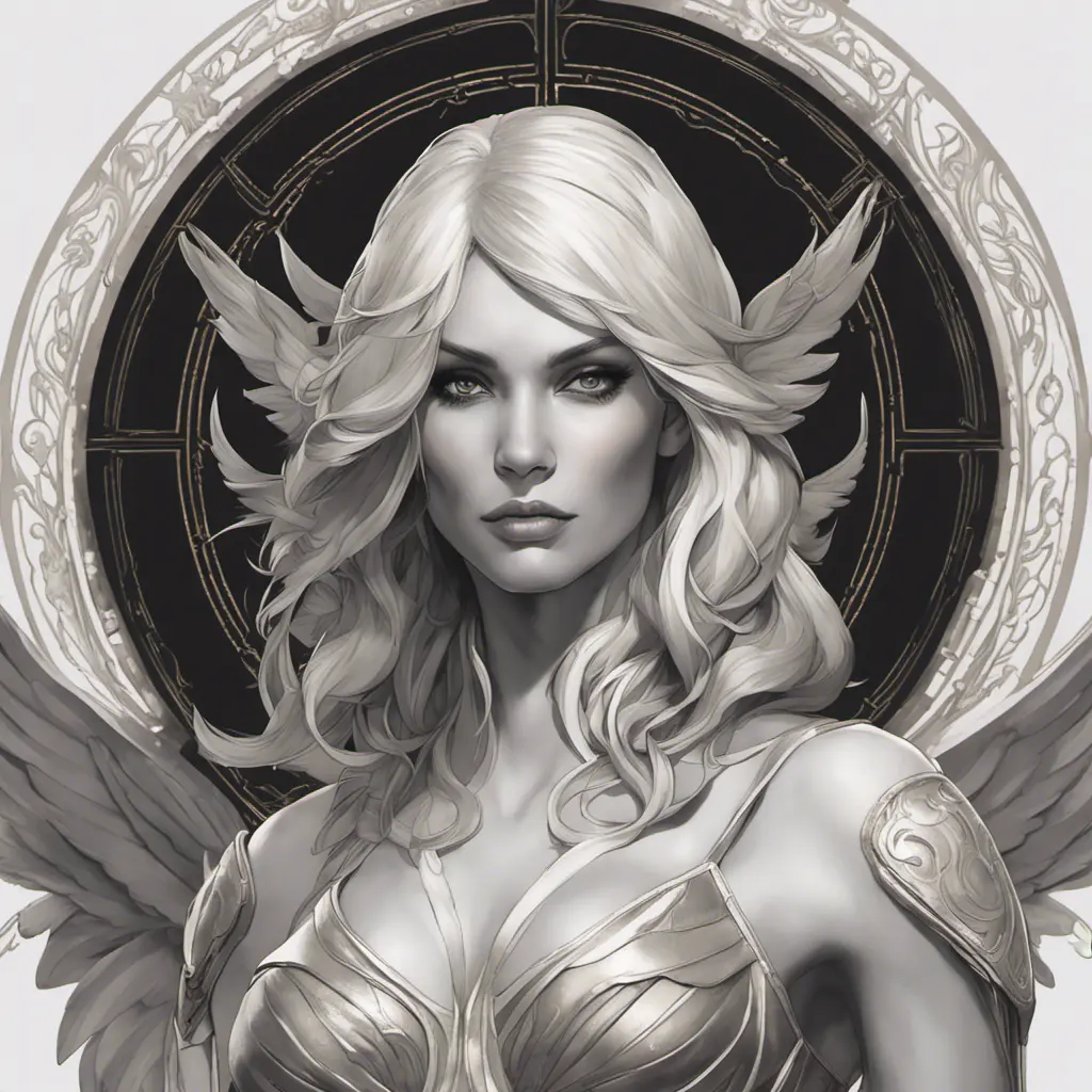 Alluring matte portrait of a beautiful Kayle wearing black leather, 8k, Highly Detailed, Intricate, Half Body, Realistic, Sharp Focus, Volumetric Lighting, Fantasy, Elegant by Stanley Artgerm Lau, Alphonse Mucha, WLOP