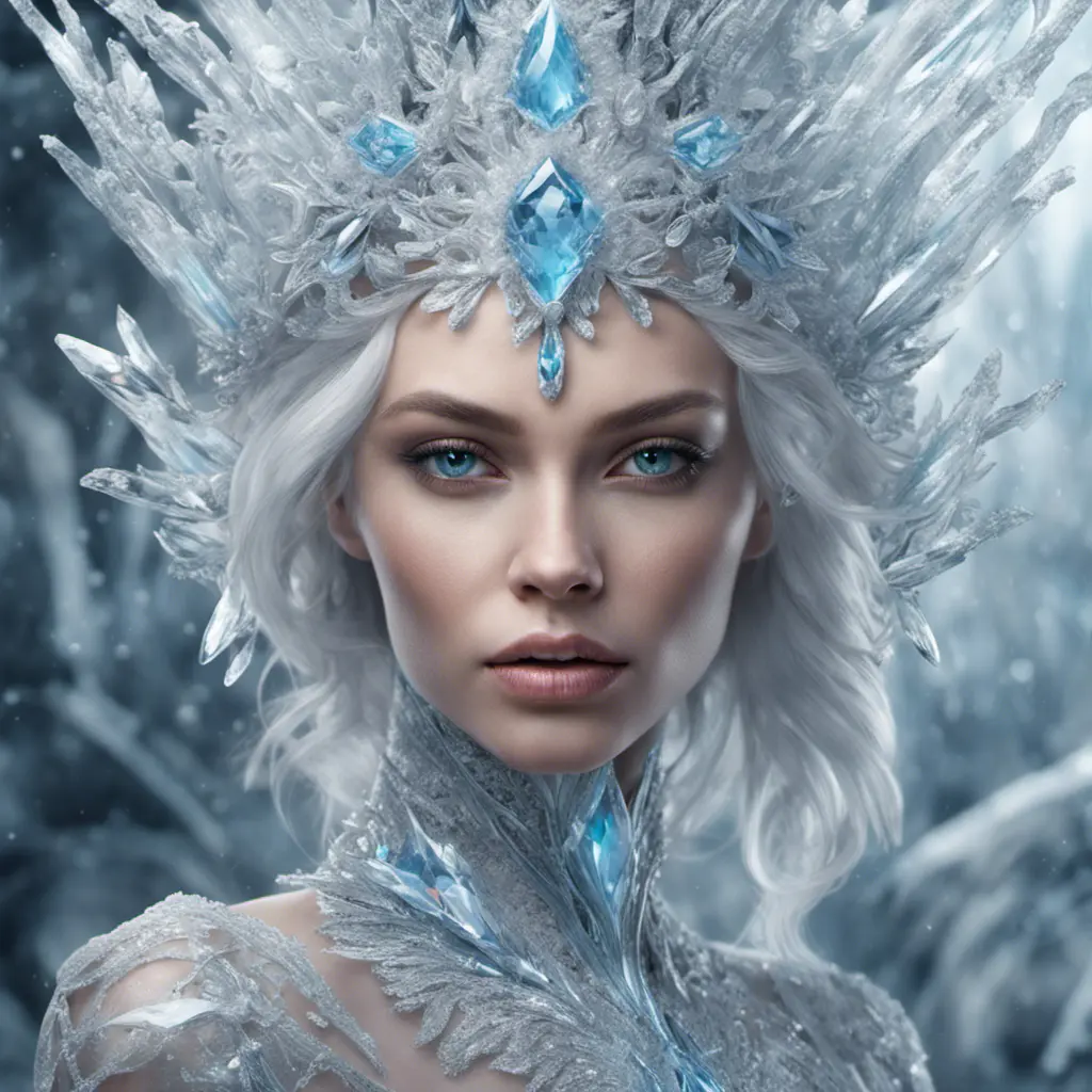 Alluring highly detailed matte portrait of a beautiful ice queen in the style of Stefan Kostic, 8k, High Definition, Highly Detailed, Intricate, Half Body, Realistic, Sharp Focus, Fantasy, Elegant