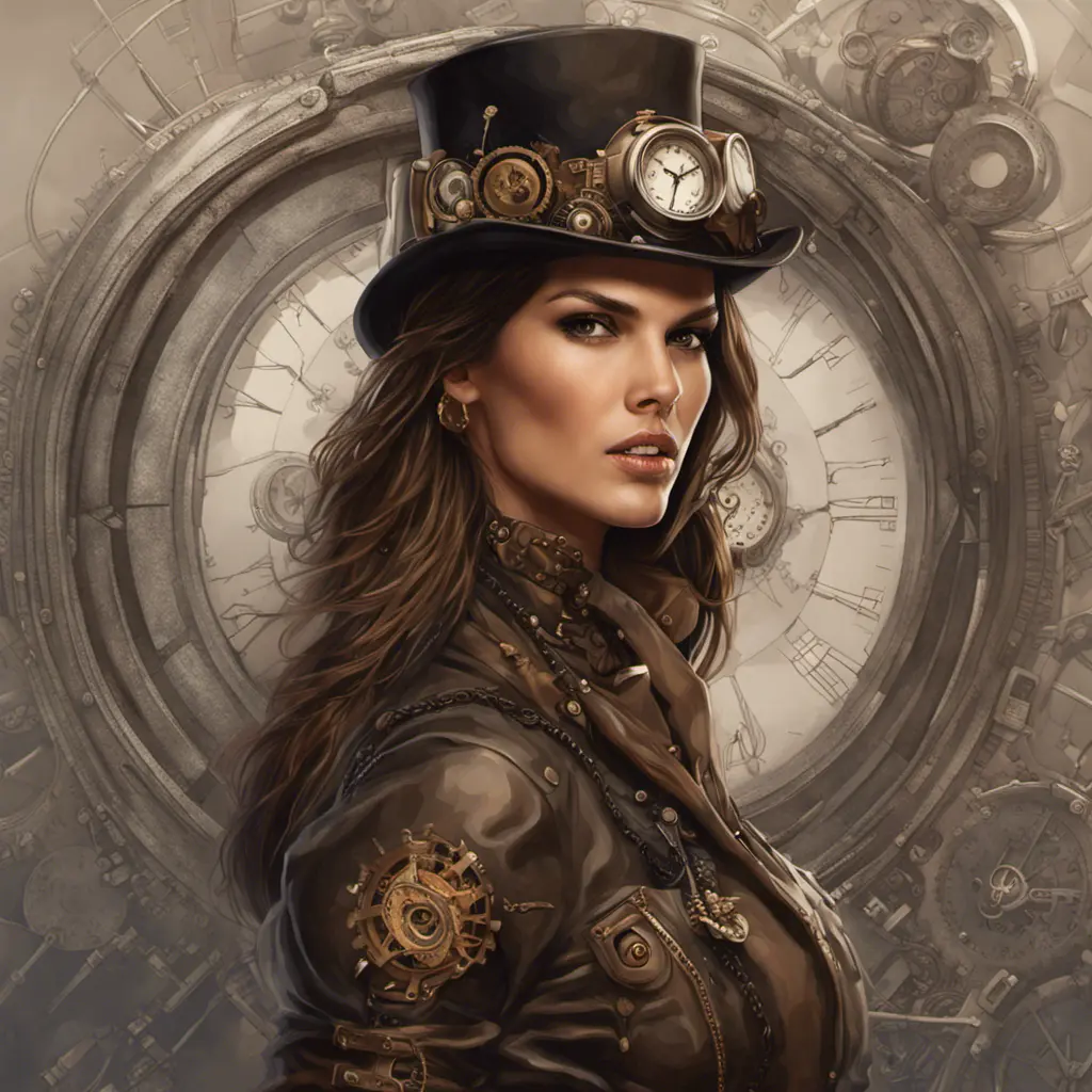 Steampunk portrait of Alessandra Ambrosio, Highly Detailed, Intricate, Artstation, Beautiful, Digital Painting, Sharp Focus, Concept Art, Elegant