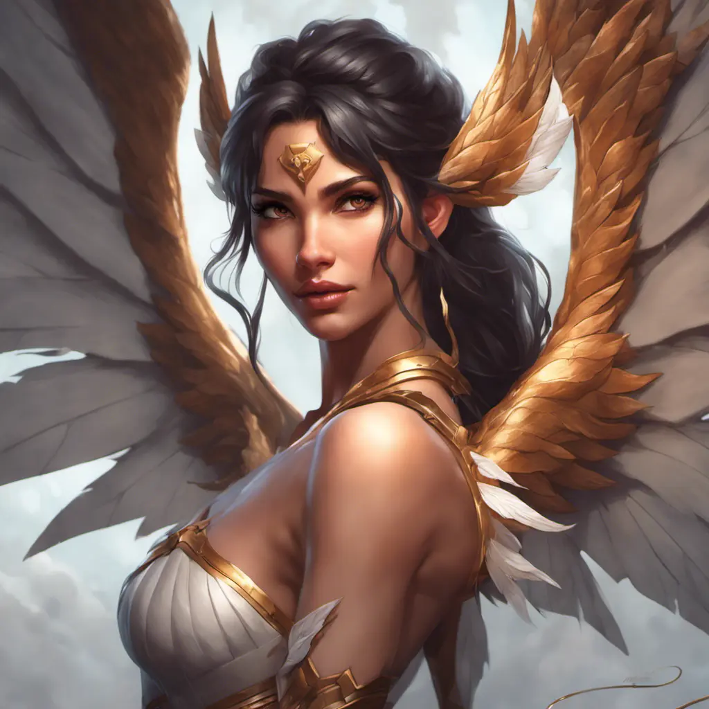 Alluring matte portrait of a beautiful Nidalee with wings, 8k, Highly Detailed, Intricate, Half Body, Realistic, Sharp Focus, Volumetric Lighting, Fantasy, Elegant by Stanley Artgerm Lau, Alphonse Mucha, WLOP