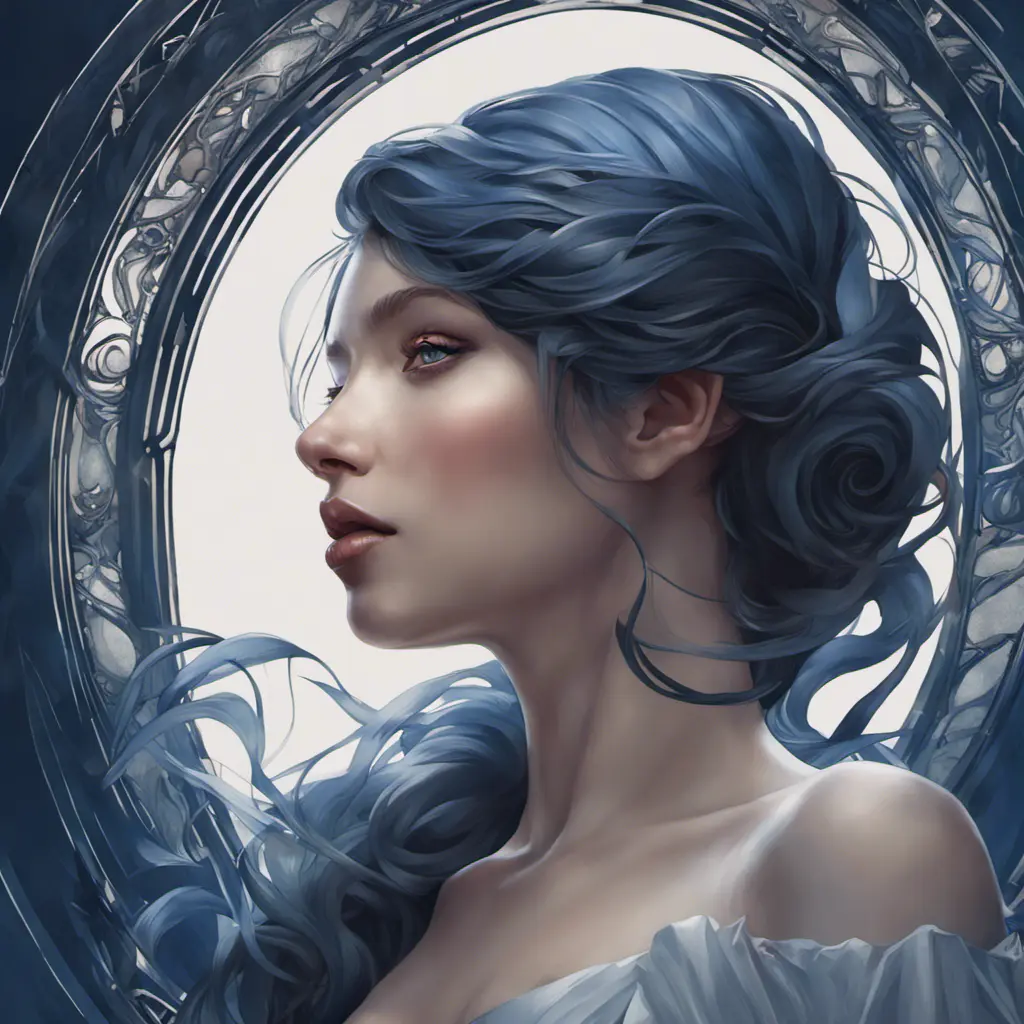 Alluring matte portrait of a beautiful A2 wearing dark blue, 8k, Highly Detailed, Intricate, Half Body, Realistic, Sharp Focus, Volumetric Lighting, Fantasy, Elegant by Stanley Artgerm Lau, Alphonse Mucha, WLOP, Stefan Kostic