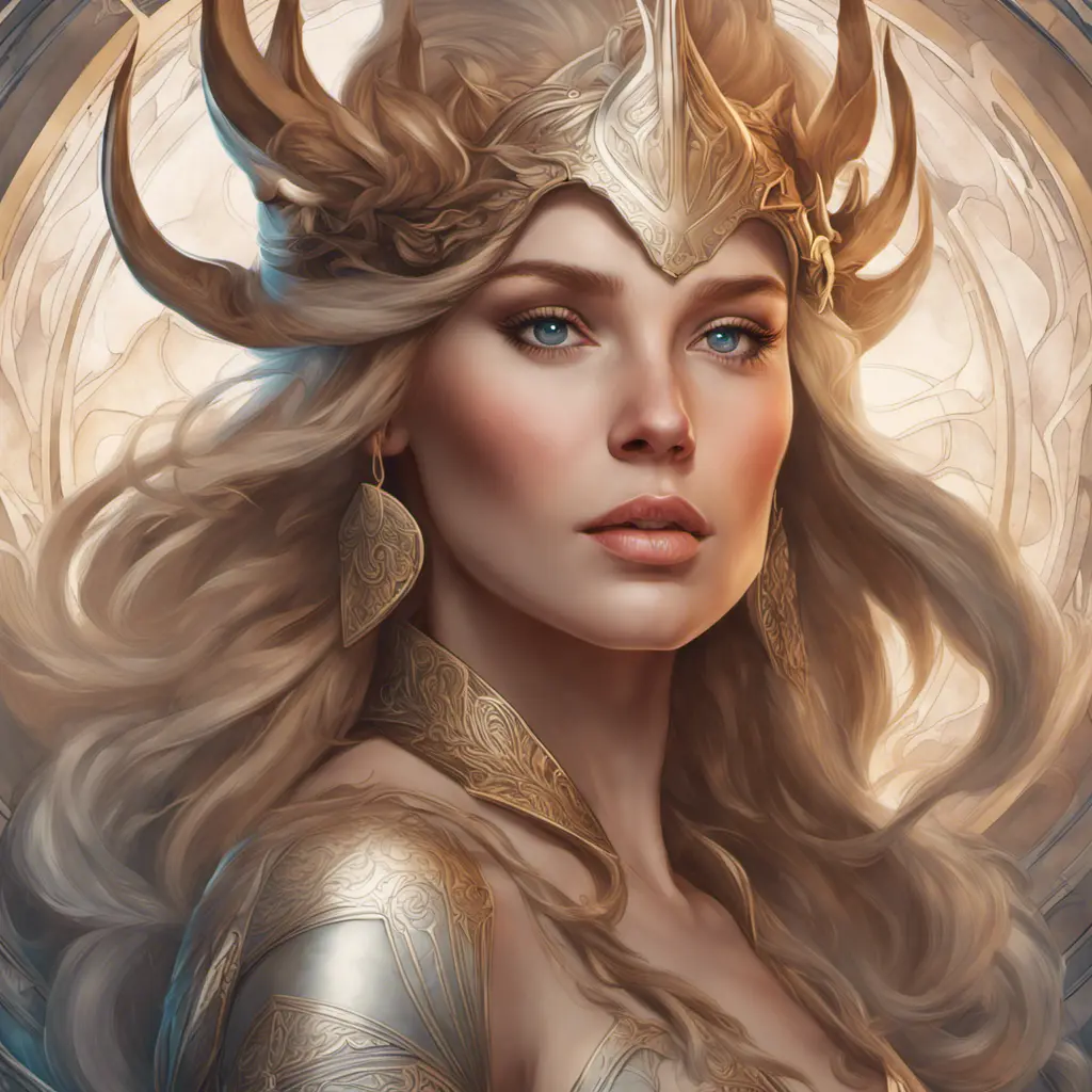 Alluring matte portrait of the beautiful norse goddess Freyja in the style of Stefan Kostic, 8k, Highly Detailed, Intricate, Realistic, Sharp Focus, Volumetric Lighting, Fantasy, Elegant by Stanley Artgerm Lau, Alphonse Mucha, WLOP