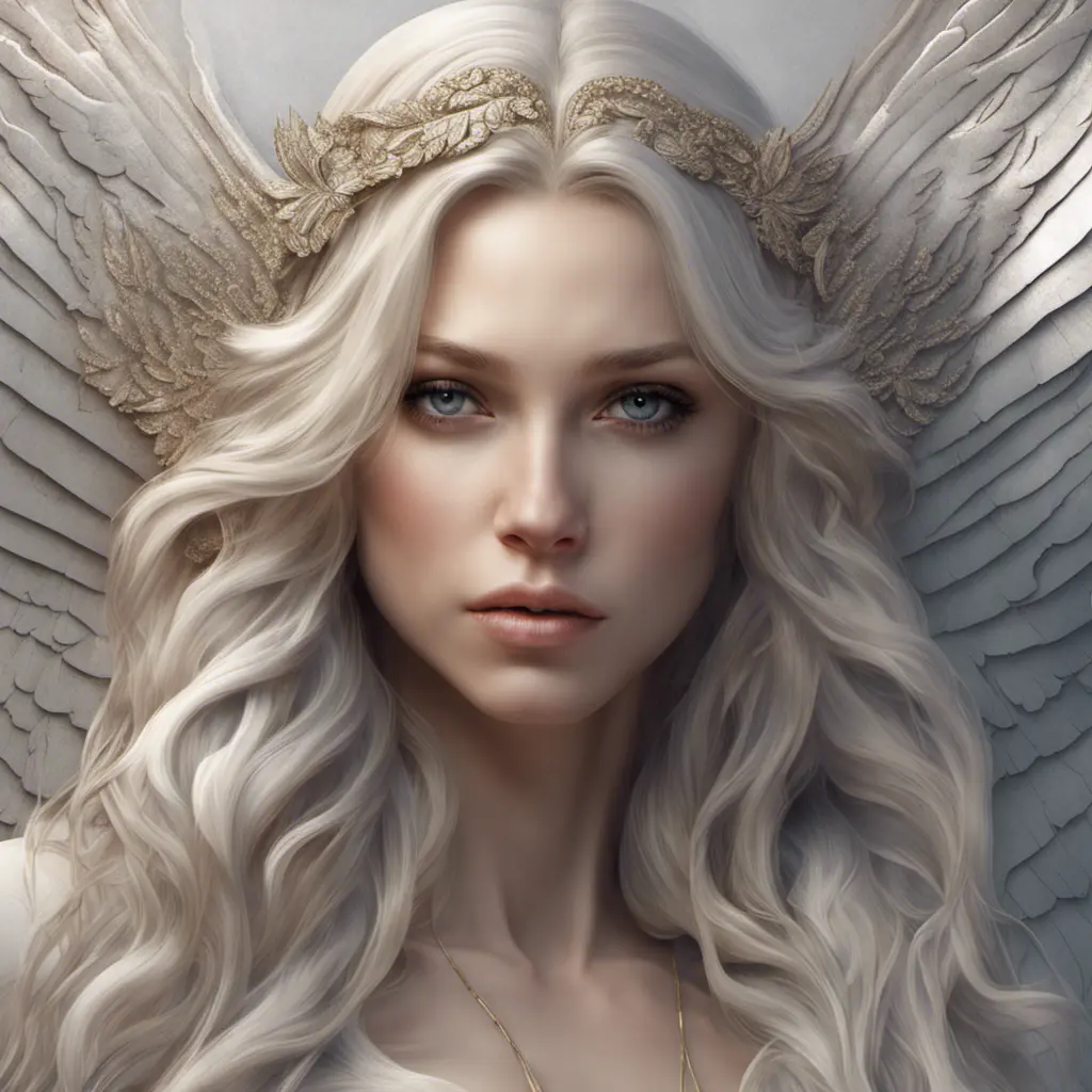 Alluring highly detailed matte portrait of a beautiful angel with shimmering hair in the style of Stefan Kostic, 8k, High Definition, Highly Detailed, Intricate, Half Body, Realistic, Sharp Focus, Fantasy, Elegant