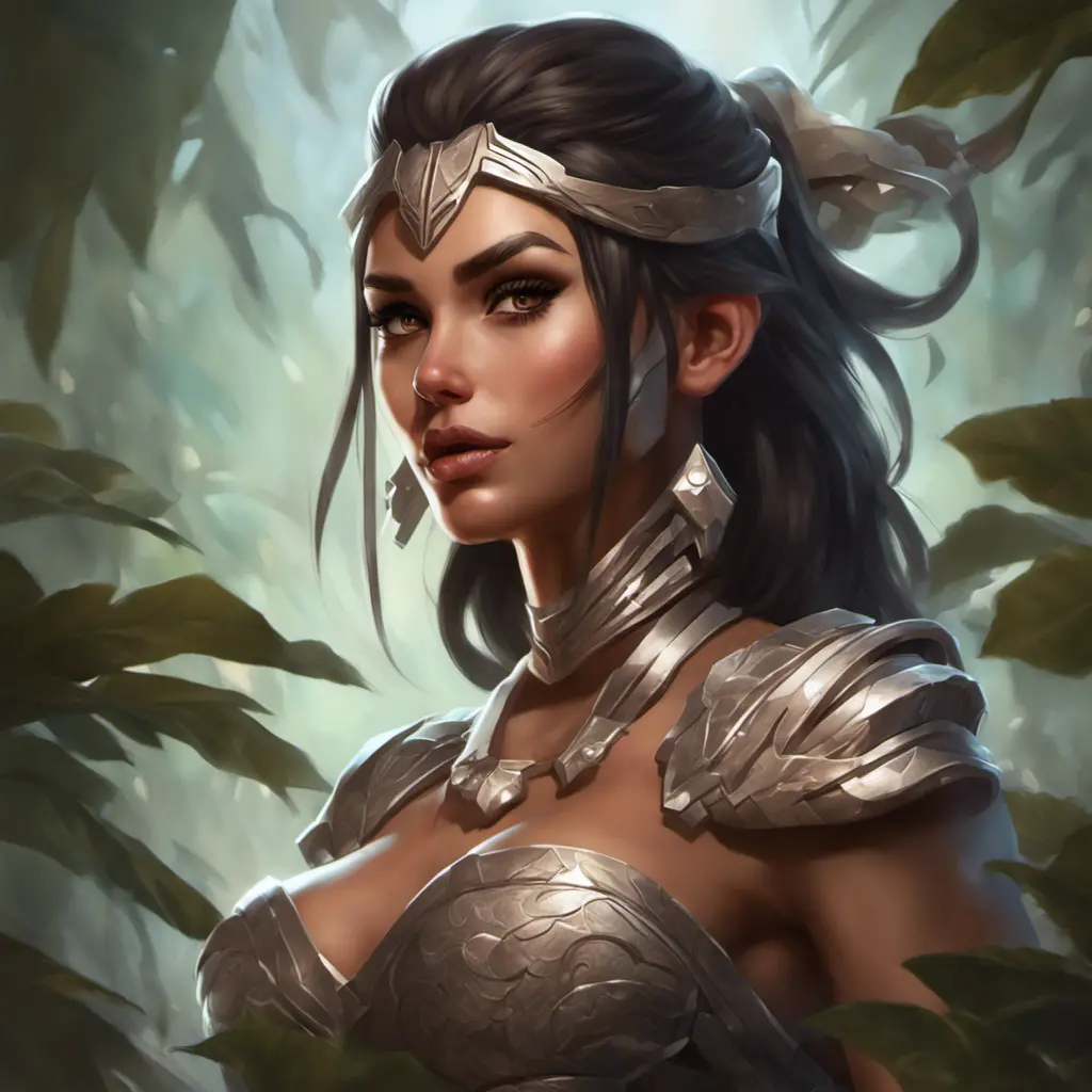 Alluring matte portrait of a beautiful Nidalee in the style of Stefan Kostic, 8k, Highly Detailed, Intricate, Half Body, Realistic, Sharp Focus, Volumetric Lighting, Fantasy, Elegant by Stanley Artgerm Lau, Greg Rutkowski