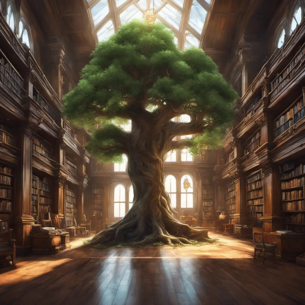 A beautiful giant tree growing in the middle of an ancient victorian library indoors. a door is embedded in the tree, 4k resolution, Hyper Detailed, Pixiv, Trending on Artstation, Vintage Illustration, Hearthstone, Unreal Engine, Volumetric Lighting, Concept Art, Digital Art, Fantasy by Stanley Artgerm Lau, Angela Barrett, WLOP