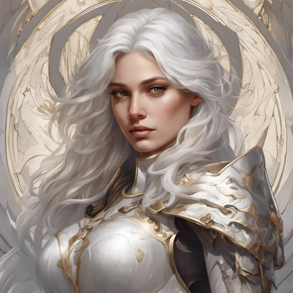 Alluring highly detailed matte portrait of a beautiful white haired paladin girl in the style of Stefan Kostic, 8k, High Definition, Highly Detailed, Intricate, Half Body, Realistic, Sharp Focus, Fantasy, Elegant by Stanley Artgerm Lau, Alphonse Mucha, Greg Rutkowski