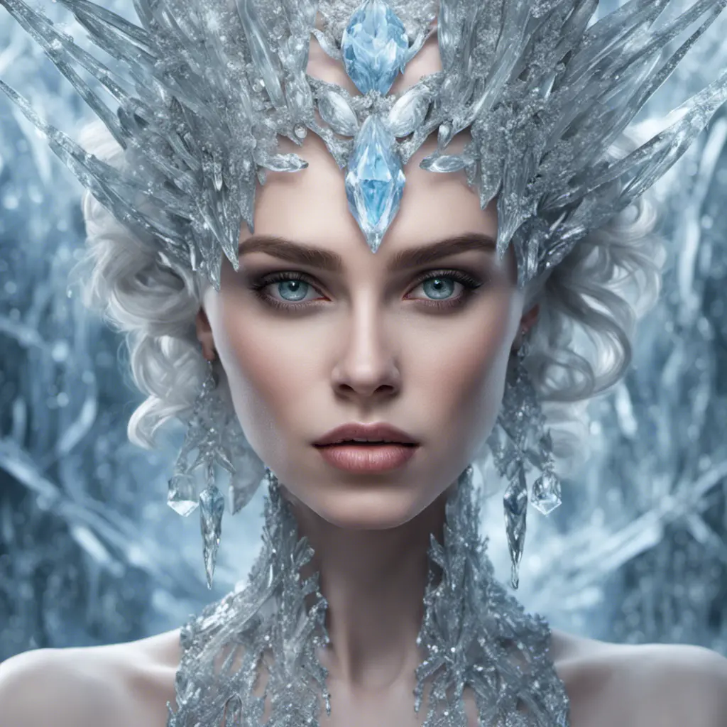 Alluring highly detailed matte portrait of a beautiful ice queen in the style of Stefan Kostic, 8k, High Definition, Highly Detailed, Intricate, Half Body, Realistic, Sharp Focus, Fantasy, Elegant