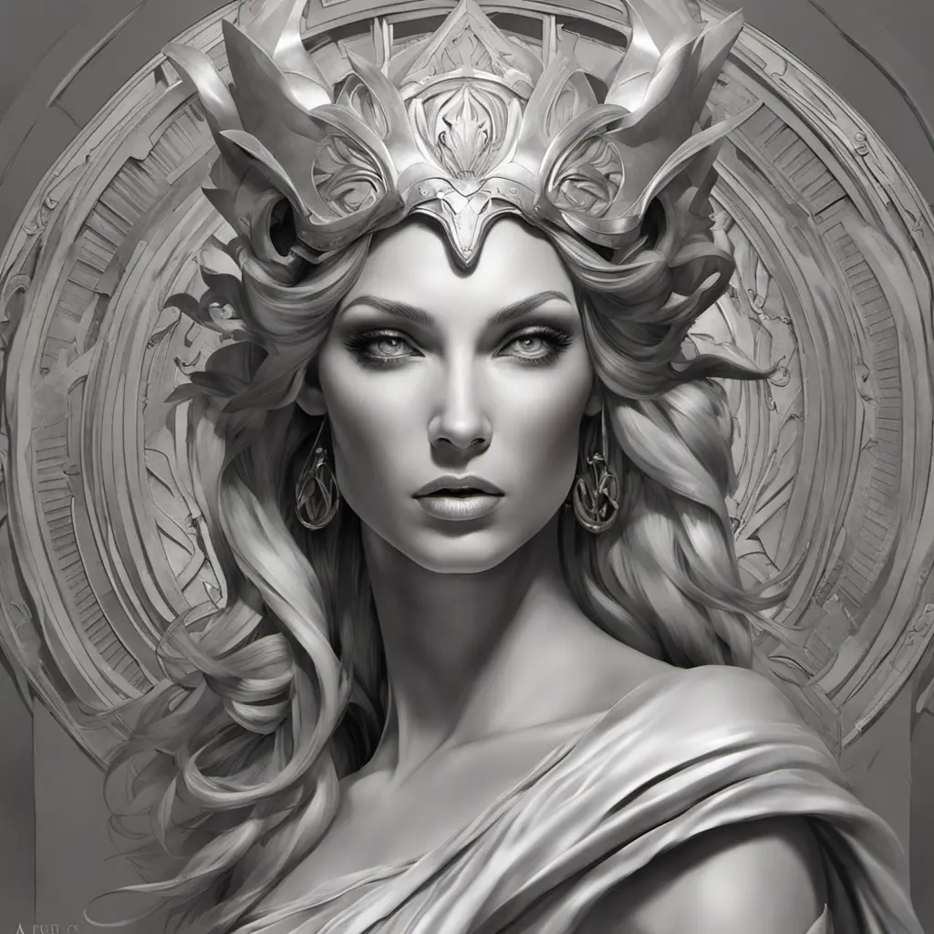 Alluring matte portrait of a fierce goddess Hera in the style of Stefan Kostic, 8k, Highly Detailed, Intricate, Realistic, Sharp Focus, Volumetric Lighting, Fantasy, Elegant by Stanley Artgerm Lau, Alphonse Mucha, WLOP