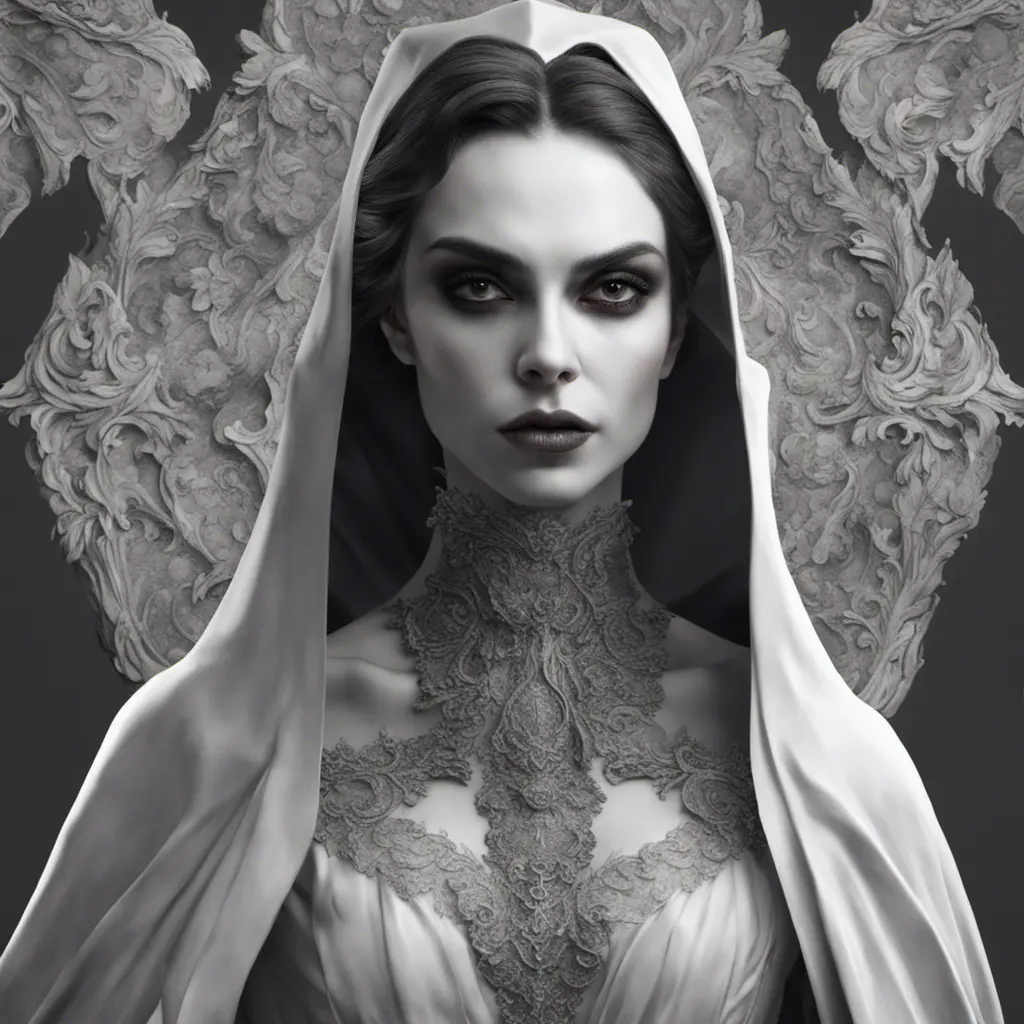 Alluring highly detailed matte portrait of a beautiful caped vampire in the style of Stefan Kostic, 8k, High Definition, Highly Detailed, Intricate, Half Body, Realistic, Sharp Focus, Fantasy, Elegant