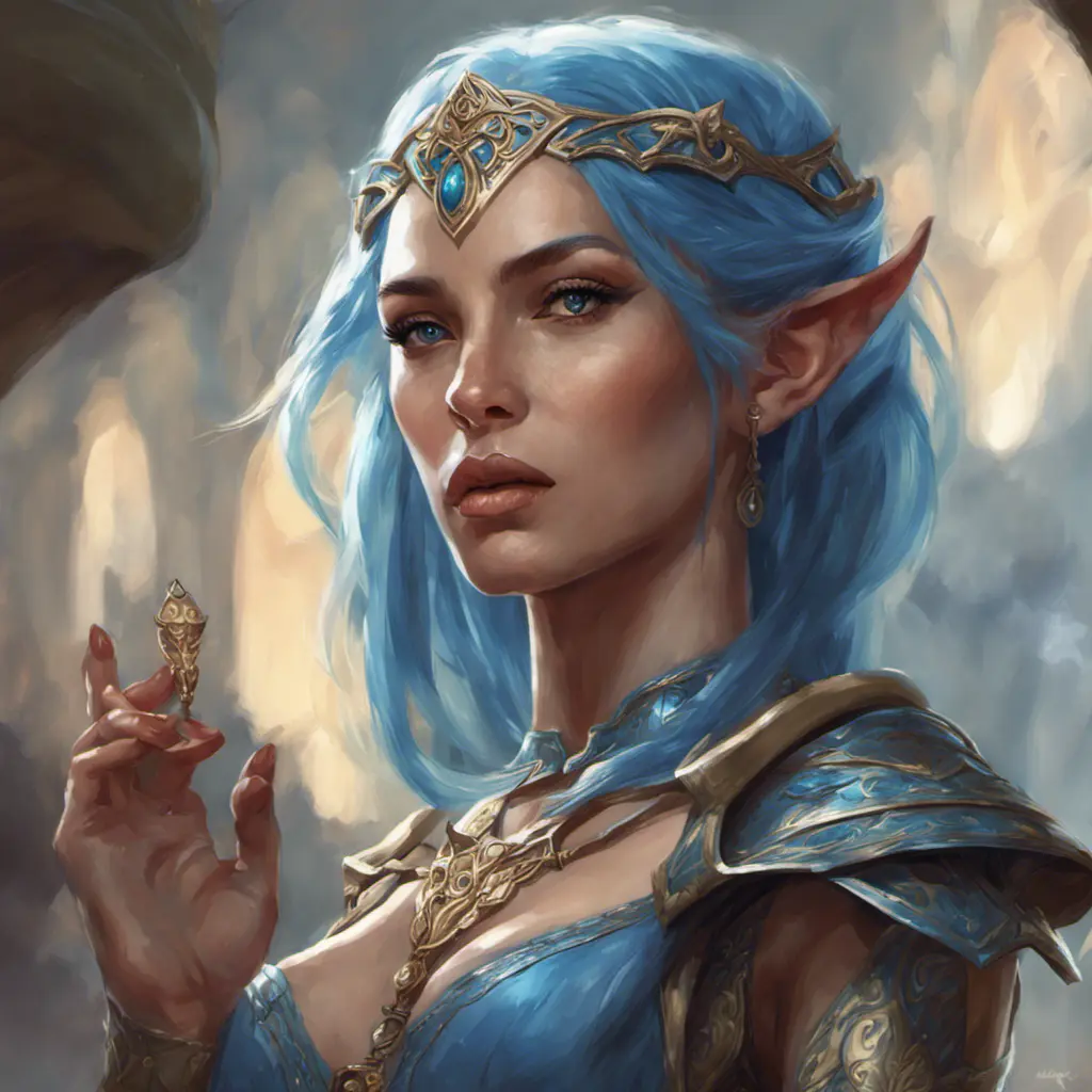 D&D concept art of gorgeous elven woman with blue hair in the style of Stefan Kostic, 8k, High Definition, Highly Detailed, Intricate, Half Body, Realistic, Sharp Focus, Fantasy, Elegant by Luis Ricardo Falero