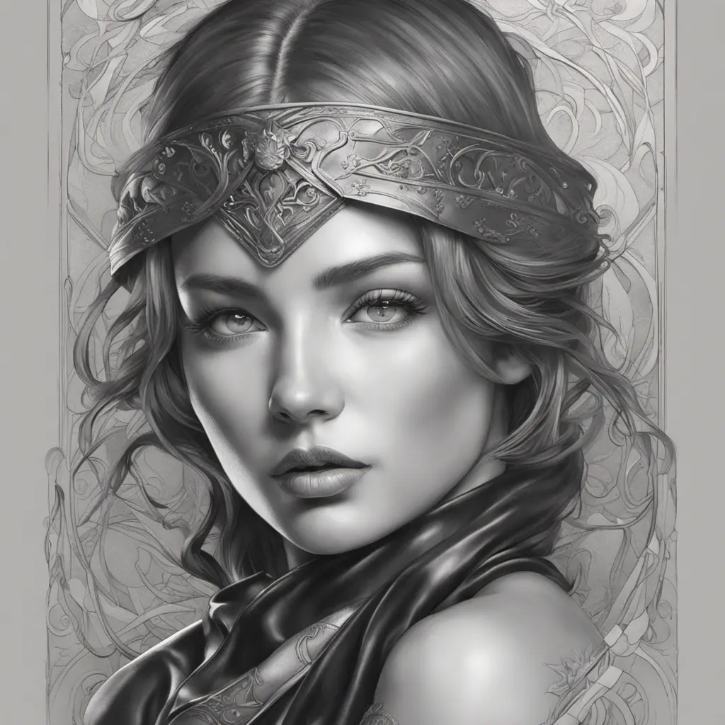 Alluring matte portrait of a beautiful A2 in black leather, 8k, Highly Detailed, Intricate, Half Body, Realistic, Sharp Focus, Volumetric Lighting, Fantasy, Elegant by Stanley Artgerm Lau, Alphonse Mucha, WLOP, Stefan Kostic