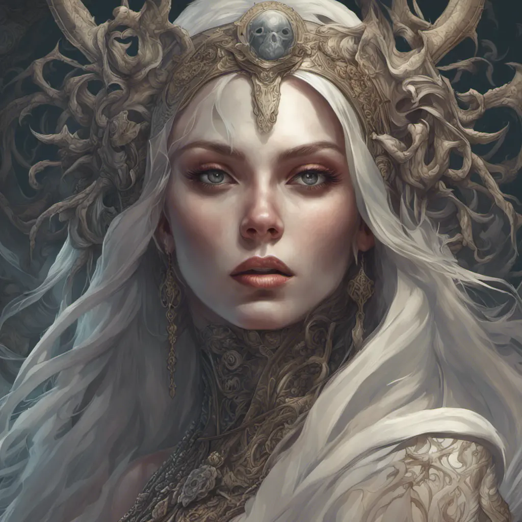 Alluring matte portrait of a beautiful Goddess of Death Hel, 4k, Highly Detailed, Hyper Detailed, Powerful, Artstation, Vintage Illustration, Digital Painting, Sharp Focus, Smooth, Concept Art by Stanley Artgerm Lau, Alphonse Mucha, Greg Rutkowski