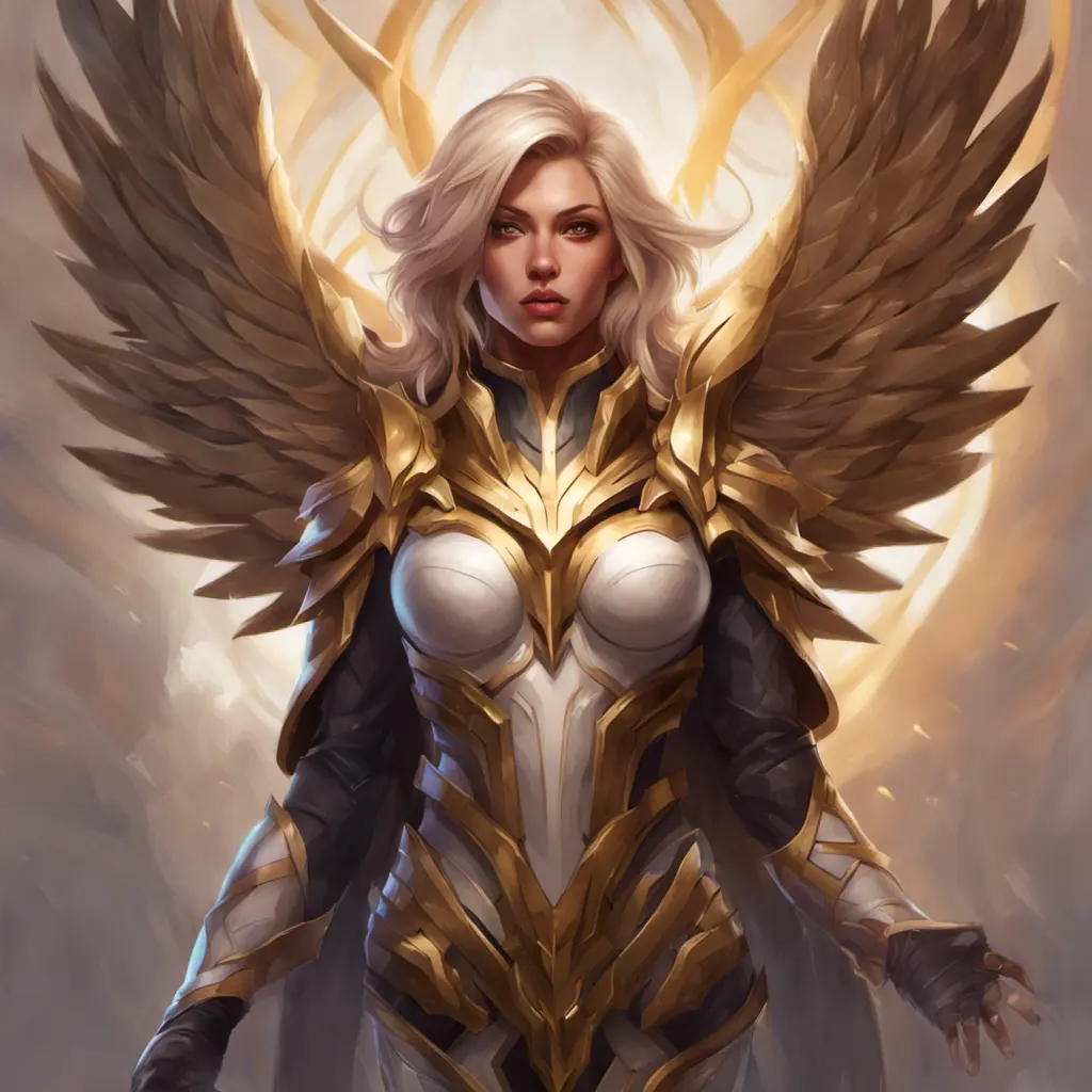 Matte portrait of Kayle from League of Legends with tattoos, 8k, Highly Detailed, Powerful, Alluring, Artstation, Magical, Digital Painting, Photo Realistic, Sharp Focus, Volumetric Lighting, Concept Art by Stanley Artgerm Lau, Alphonse Mucha, Greg Rutkowski