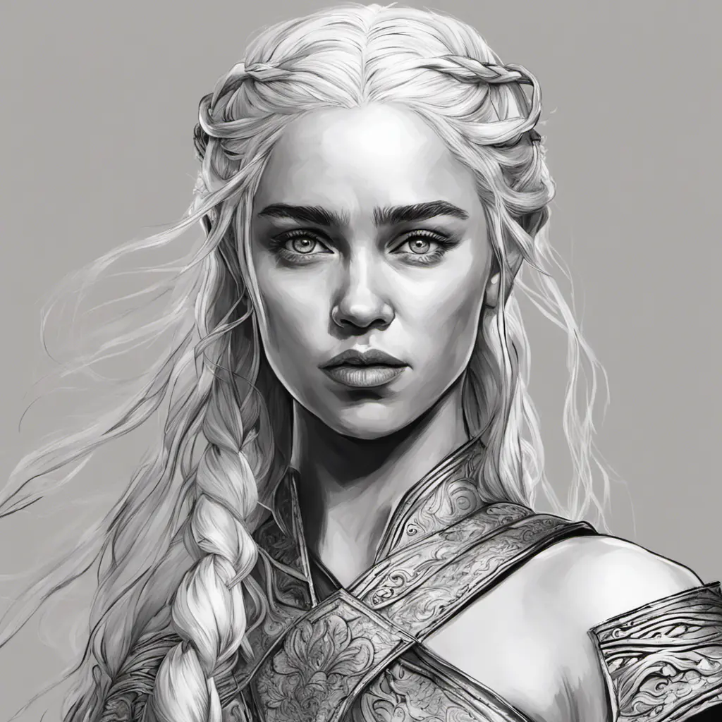 Black & White face portrait of Daenerys Targaryen, Highly Detailed, Intricate, Artstation, Beautiful, Digital Painting, Sharp Focus, Concept Art, Elegant