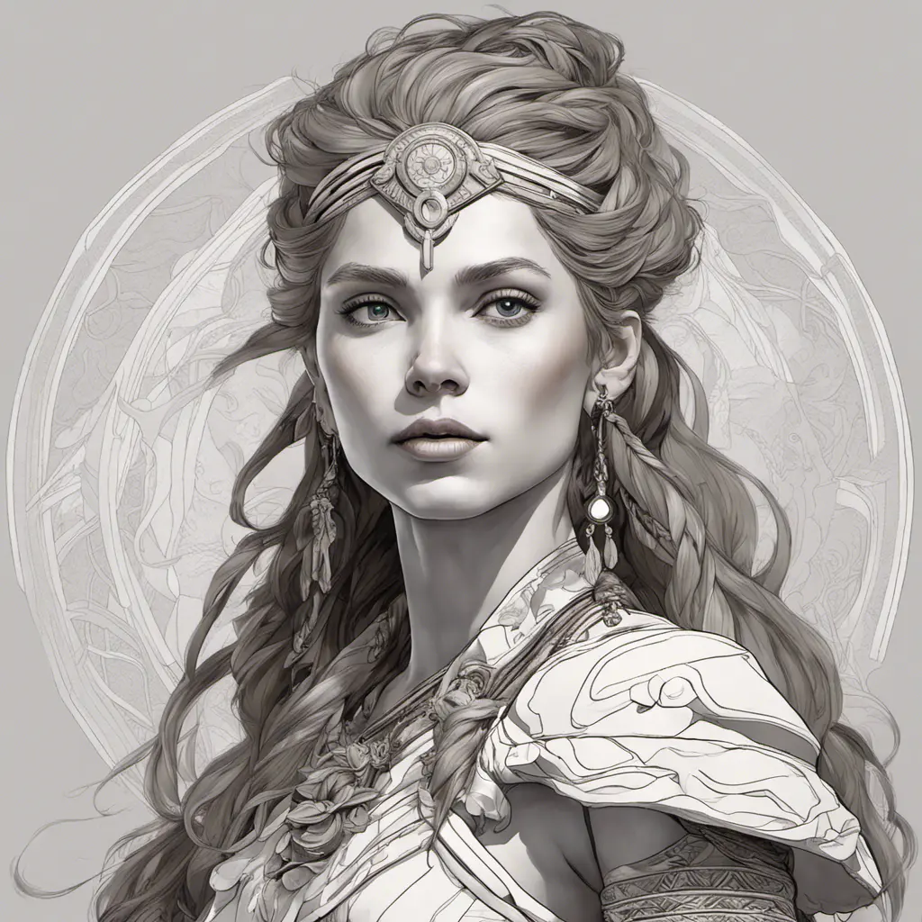 Alluring matte portrait of a beautiful Aloy, 8k, Highly Detailed, Intricate, Half Body, Realistic, Sharp Focus, Volumetric Lighting, Fantasy, Elegant by Alphonse Mucha