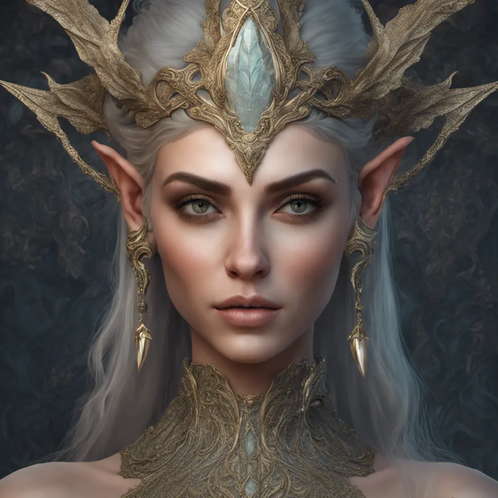 Alluring highly detailed matte portrait of a beautiful elf queen in the style of Stefan Kostic, 8k, High Definition, Highly Detailed, Intricate, Half Body, Realistic, Sharp Focus, Fantasy, Elegant