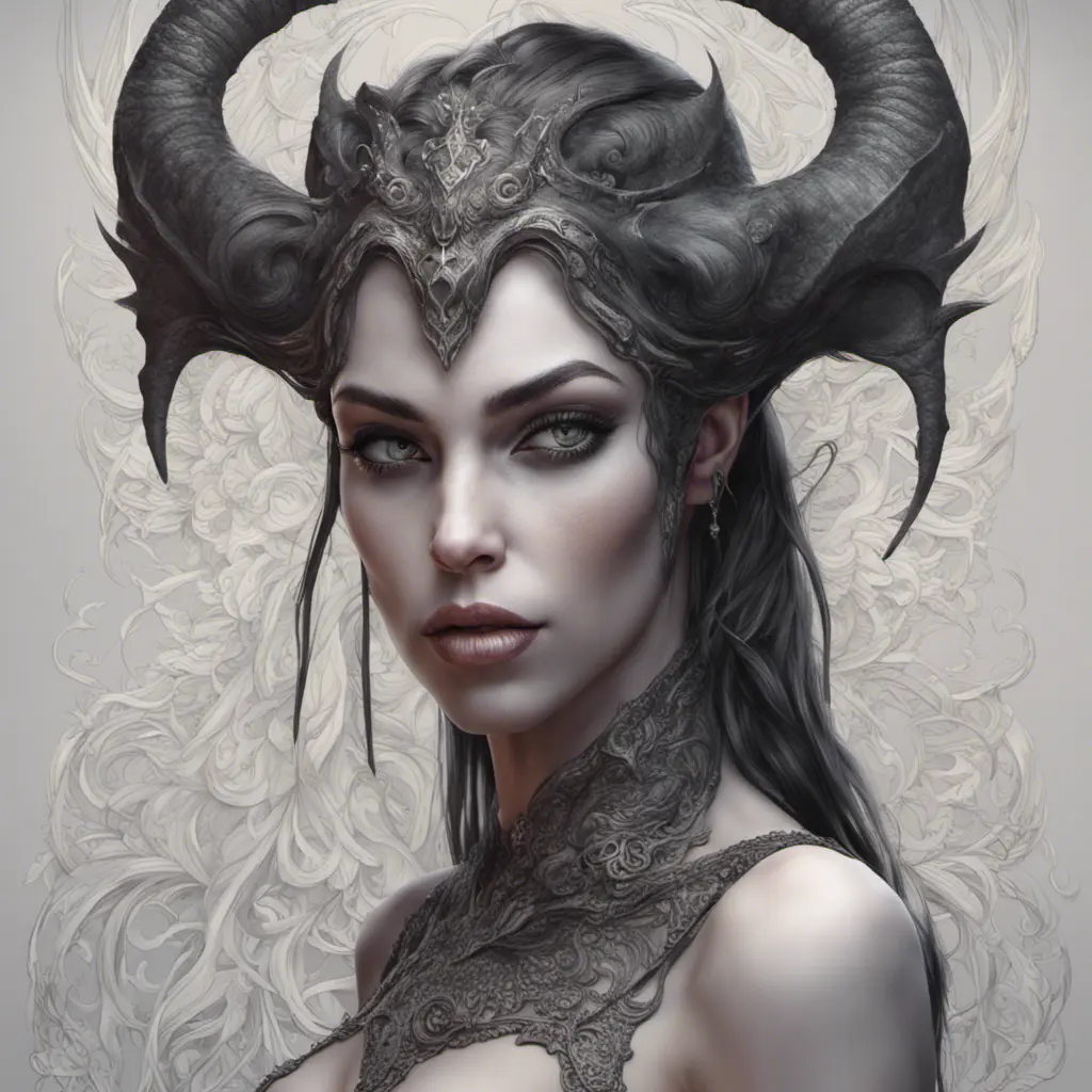 Alluring highly detailed matte portrait of a beautiful succubus in the style of Stefan Kostic, 8k, High Definition, Highly Detailed, Intricate, Half Body, Realistic, Sharp Focus, Fantasy, Elegant