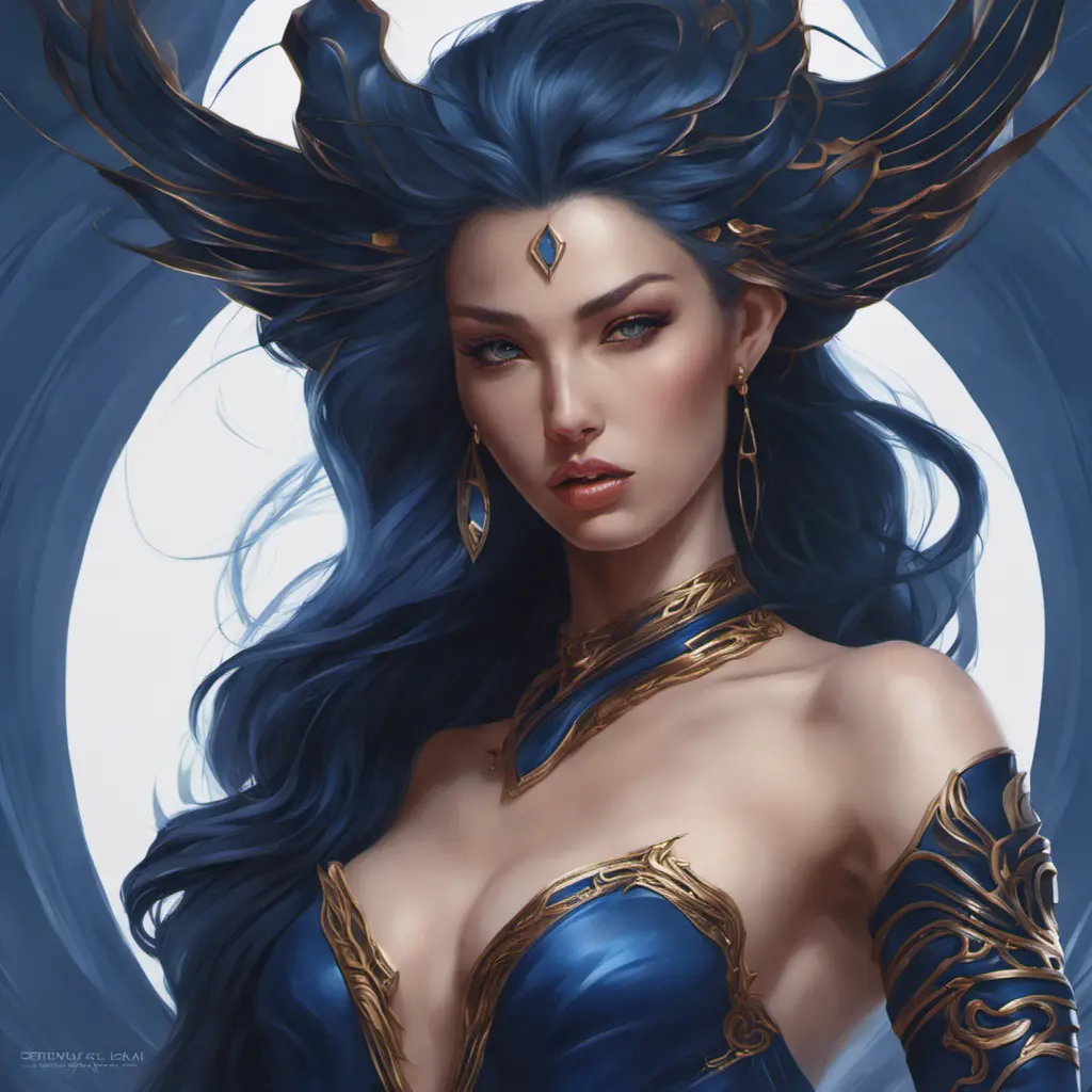 Alluring matte portrait of a fierce beautiful Lyx in dark blue, 8k, Highly Detailed, Intricate, Half Body, Realistic, Sharp Focus, Volumetric Lighting, Fantasy, Elegant by Stanley Artgerm Lau, WLOP, Stefan Kostic