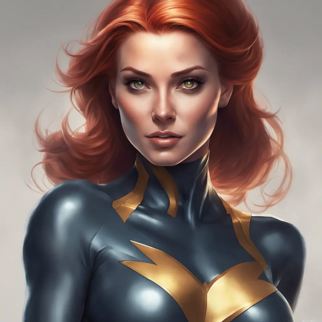 Alluring matte portrait of a beautiful Jean Grey from X-Men, 8k, Highly Detailed, Intricate, Half Body, Realistic, Sharp Focus, Volumetric Lighting, Fantasy, Elegant by Stanley Artgerm Lau