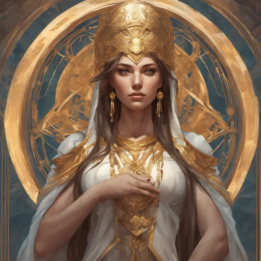 Full body portrait of a beautiful priestess goddess, 8k, Highly Detailed, Intricate, Artstation, Symmetry, Pretty Face, Digital Painting, Illustration, Sharp Focus, Smooth, Concept Art, Elegant by Stanley Artgerm Lau, Alphonse Mucha, Greg Rutkowski