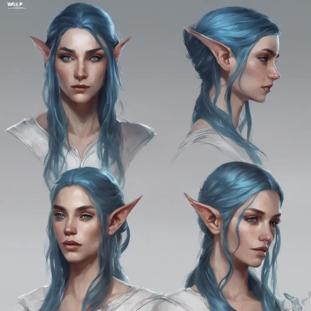 D&D concept art of gorgeous elven woman with blue hair in the style of Stefan Kostic, 8k, High Definition, Highly Detailed, Intricate, Half Body, Realistic, Sharp Focus, Fantasy, Elegant by WLOP