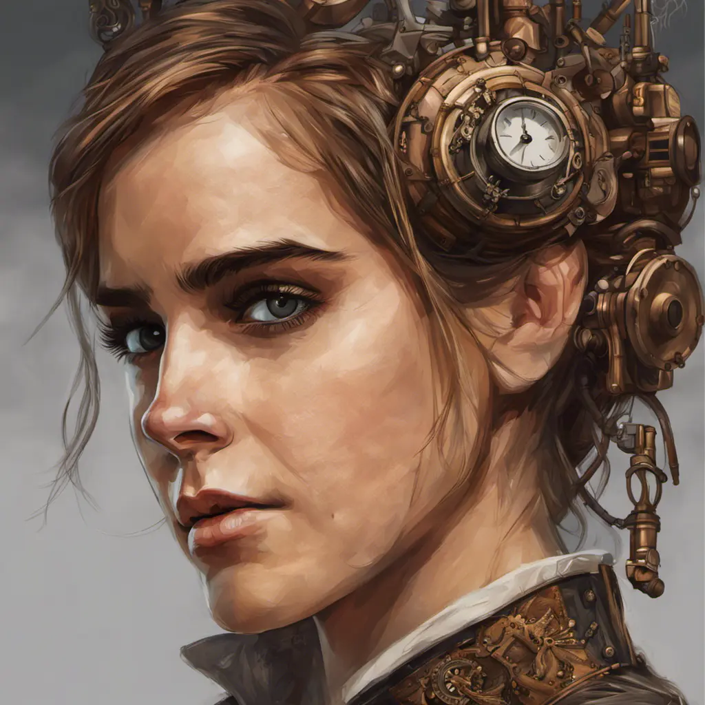 Steampunk portrait of Emma Watson, Highly Detailed, Intricate, Artstation, Beautiful, Digital Painting, Sharp Focus, Concept Art, Elegant