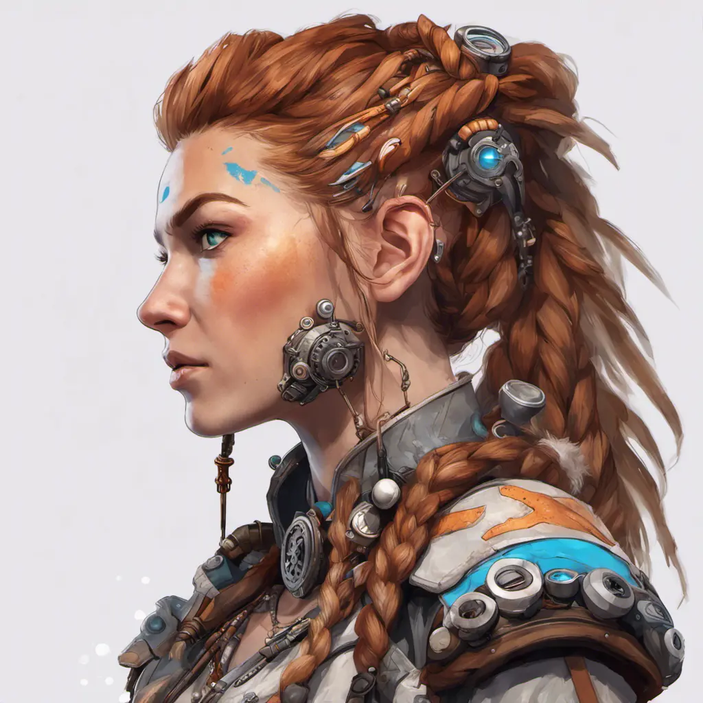 Steampunk portrait of Aloy from Horizon Zero Dawn, Highly Detailed, Intricate, Artstation, Beautiful, Digital Painting, Sharp Focus, Concept Art, Elegant