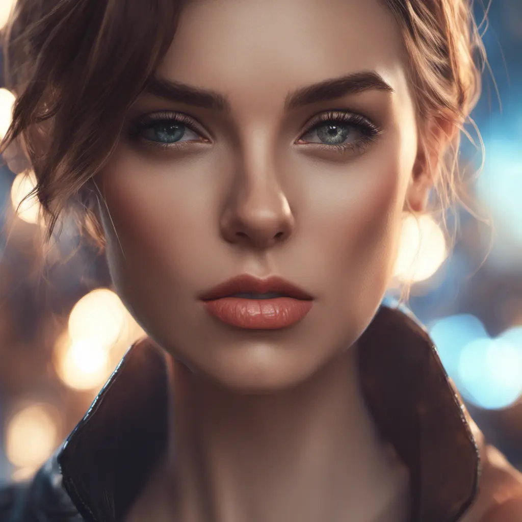 Closeup of a gorgeous female model in the style of stefan kostic, 8k, High Definition, Digital Illustration, Bokeh effect, Photo Realistic, Sharp Focus by WLOP