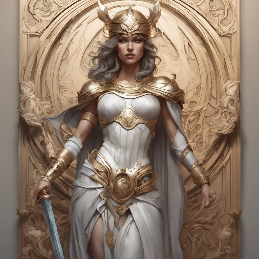 Alluring matte portrait of the beautiful Athena with daggers, 8k, Highly Detailed, Intricate, Realistic, Sharp Focus, Volumetric Lighting, Fantasy, Elegant by Stanley Artgerm Lau, Alphonse Mucha, WLOP