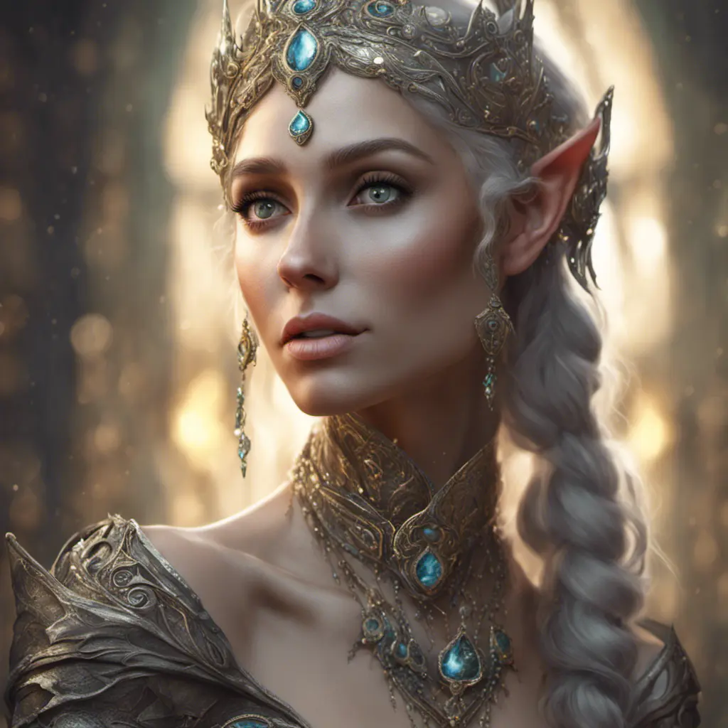 Alluring highly detailed matte portrait of a beautiful elf queen in the style of Stefan Kostic, 8k, High Definition, Highly Detailed, Intricate, Half Body, Realistic, Sharp Focus, Fantasy, Elegant