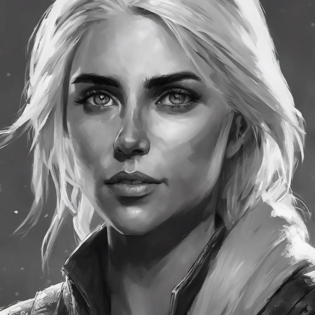 Black & White portrait of Ciri, Highly Detailed, Intricate, Artstation, Beautiful, Digital Painting, Sharp Focus, Concept Art, Elegant