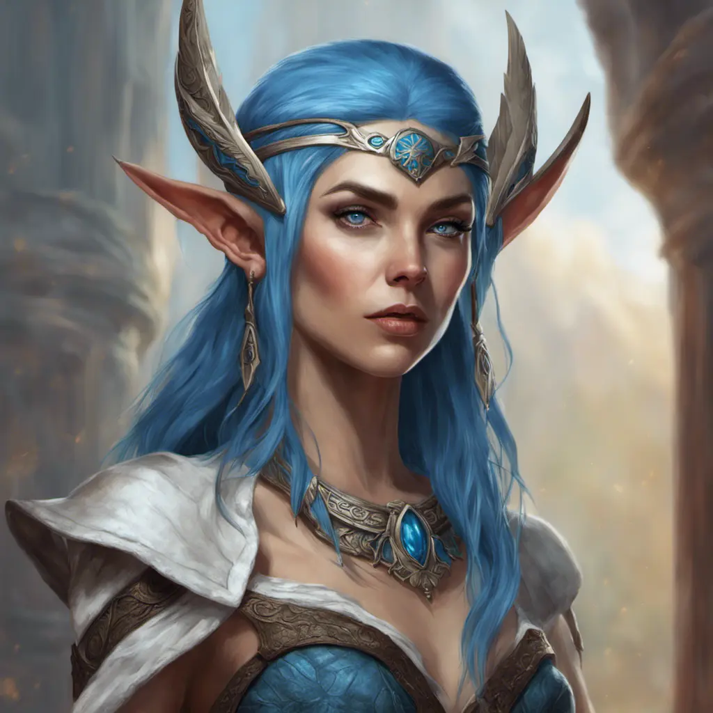 D&D concept art of gorgeous elven woman with blue hair in the style of Stefan Kostic, 8k, High Definition, Highly Detailed, Intricate, Half Body, Realistic, Sharp Focus, Fantasy, Elegant by Luis Ricardo Falero