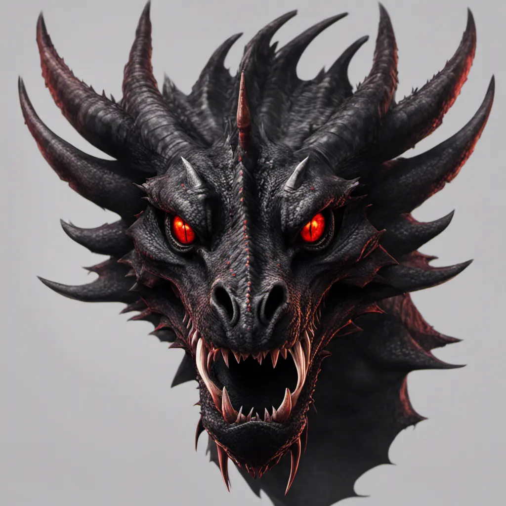 a black dragon with red eyes in 2d, 4k resolution, 8k, HDR, High Definition, High Resolution, Highly Detailed, Hyper Detailed, Ultra Detailed, Closeup of Face, Gothic and Fantasy, Gothic, Horns, Large Eyes, Soft Details, Strong Jaw, Digital Illustration